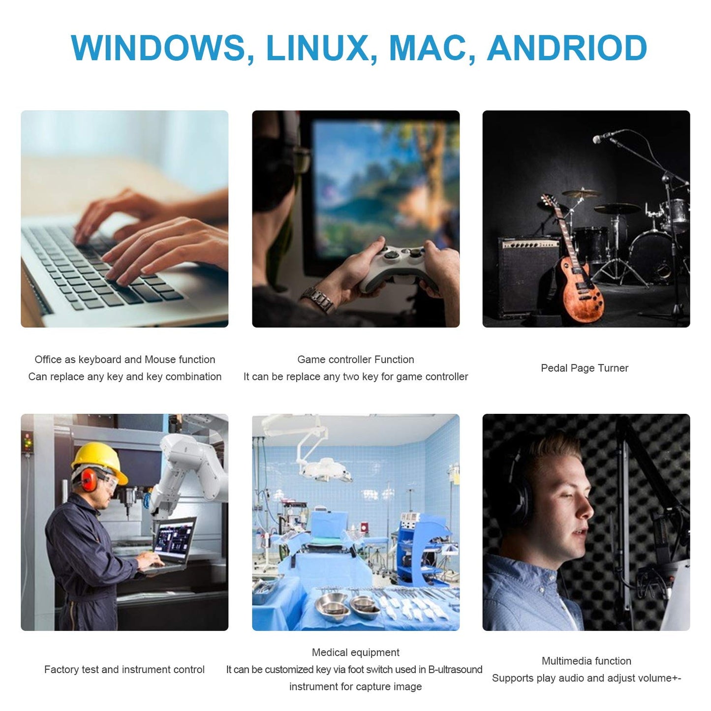 [Upgraded] iKKEGOL USB Foot Pedal Switch Video Game PC Hands Free Footswitch One Key Control Program Computer Mouse Keyboard HID with 2M Cable