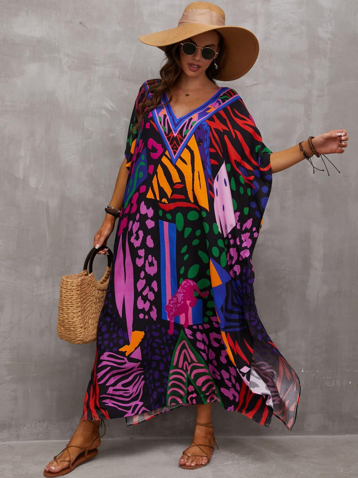 Kaftan Dresses for Women Plus Size Bathing Suit Cover up Caftan Maxi Beach Dresses Dark Purple