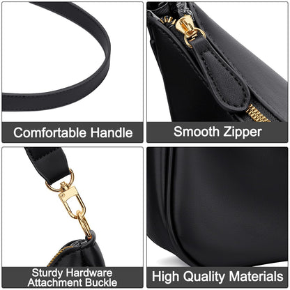 KKXIU Shoulder Bag for Women Cute Hobo and Tote Handbags Retro Clutch Underarm Purse with 2 Removable Straps (Black)