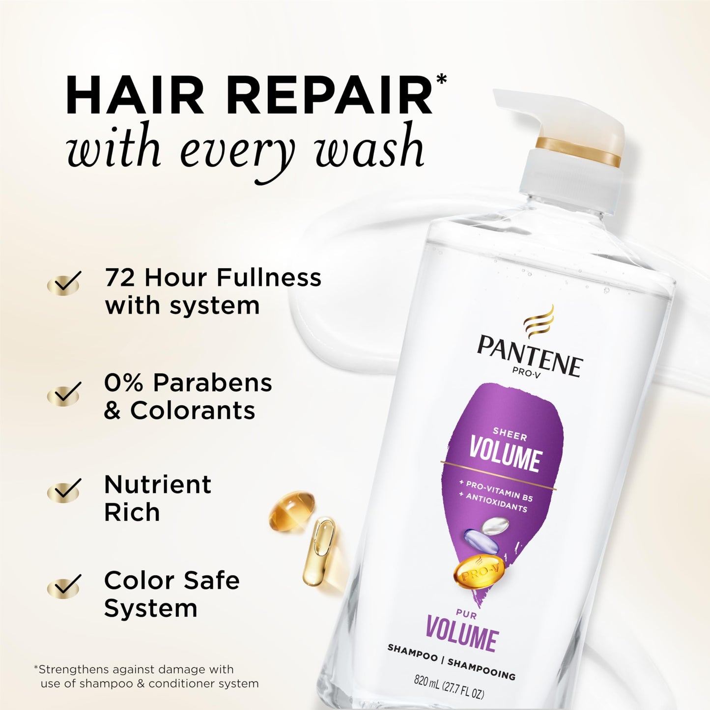 Pantene Shampoo, Sheer Volume - Lightweight Nourishment for Fine, Color-Treated Hair, 72-Hour Fullness and Body, 27.7 Oz Each, 2-Pack + Miracle Rescue Shot (0.5 Oz)