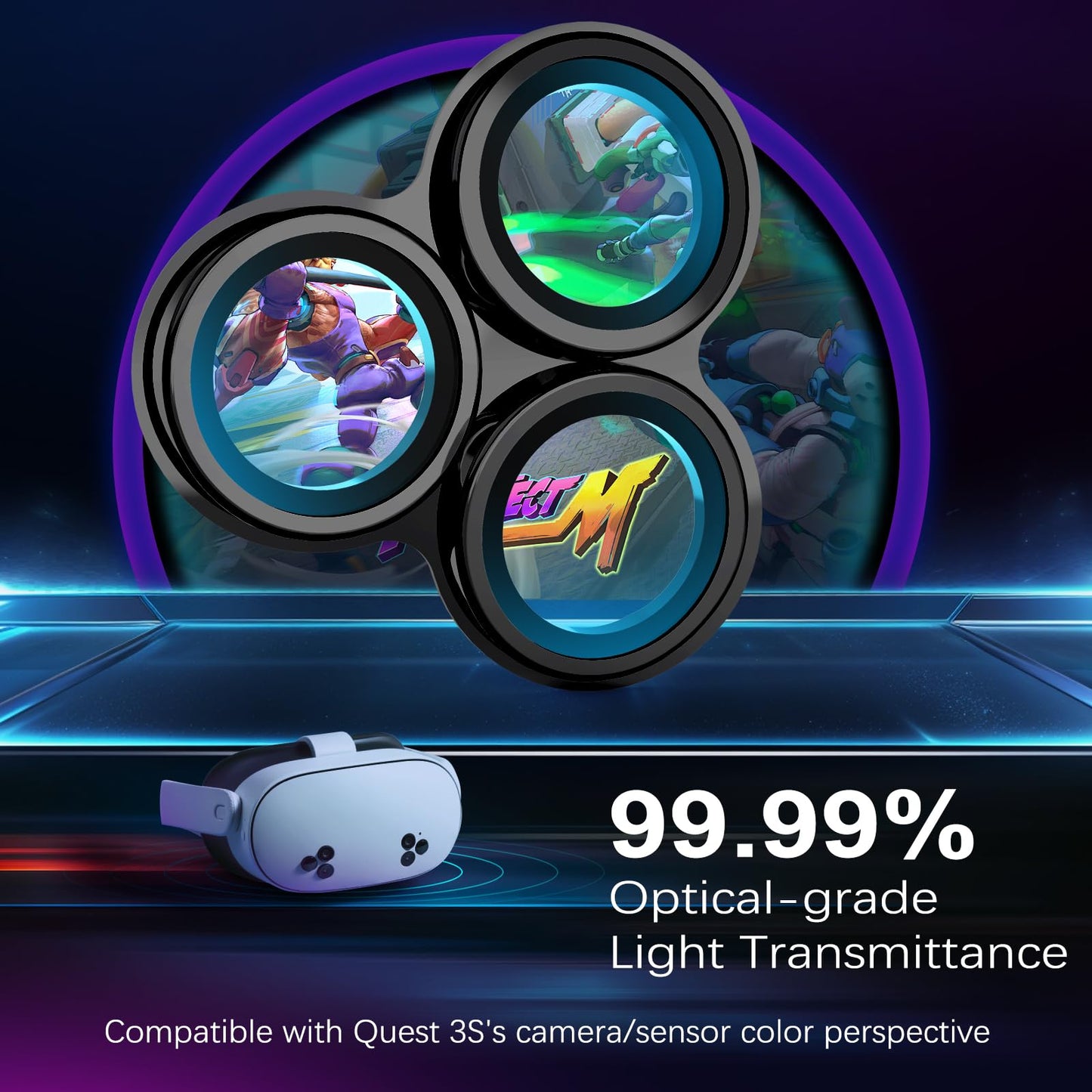 Laeuzn Camera Lens Protector Cover Compatible with Oculus Meta Quest 3S Accessories, One-Piece Design, Thin 9H Tempered Glass, Alloy Frame, Anti-Scratch, High Definition, Full Protection