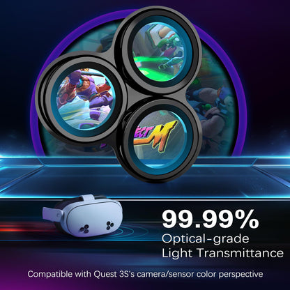 Laeuzn Camera Lens Protector Cover Compatible with Oculus Meta Quest 3S Accessories, One-Piece Design, Thin 9H Tempered Glass, Alloy Frame, Anti-Scratch, High Definition, Full Protection