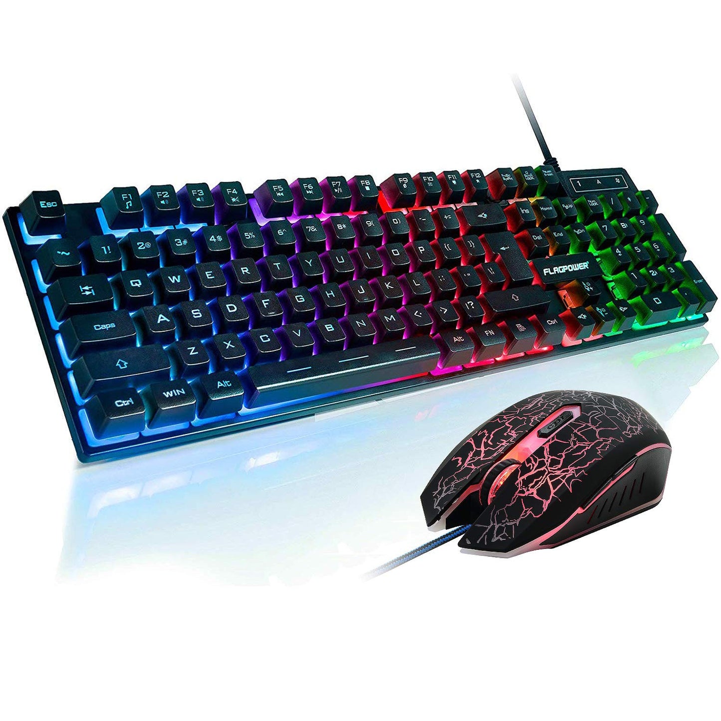 FLAGPOWER RGB Gaming Keyboard and Breathing Mouse Combo, Adjustable Breathing Backlit Mechanical Feeling Keyboard with 4 Colors 4800DPI Backlight Mouse for PC Laptop Computer Game and Work