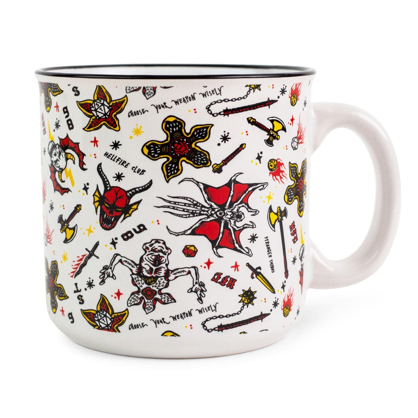 Silver Buffalo Stranger Things Hellfire Club Icons Ceramic Camper Mug | BPA-Free Travel Coffee Cup For Espresso, Cocoa, Tea | Holds 20 Ounces