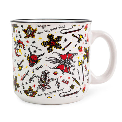Silver Buffalo Stranger Things Hellfire Club Icons Ceramic Camper Mug | BPA-Free Travel Coffee Cup For Espresso, Cocoa, Tea | Holds 20 Ounces