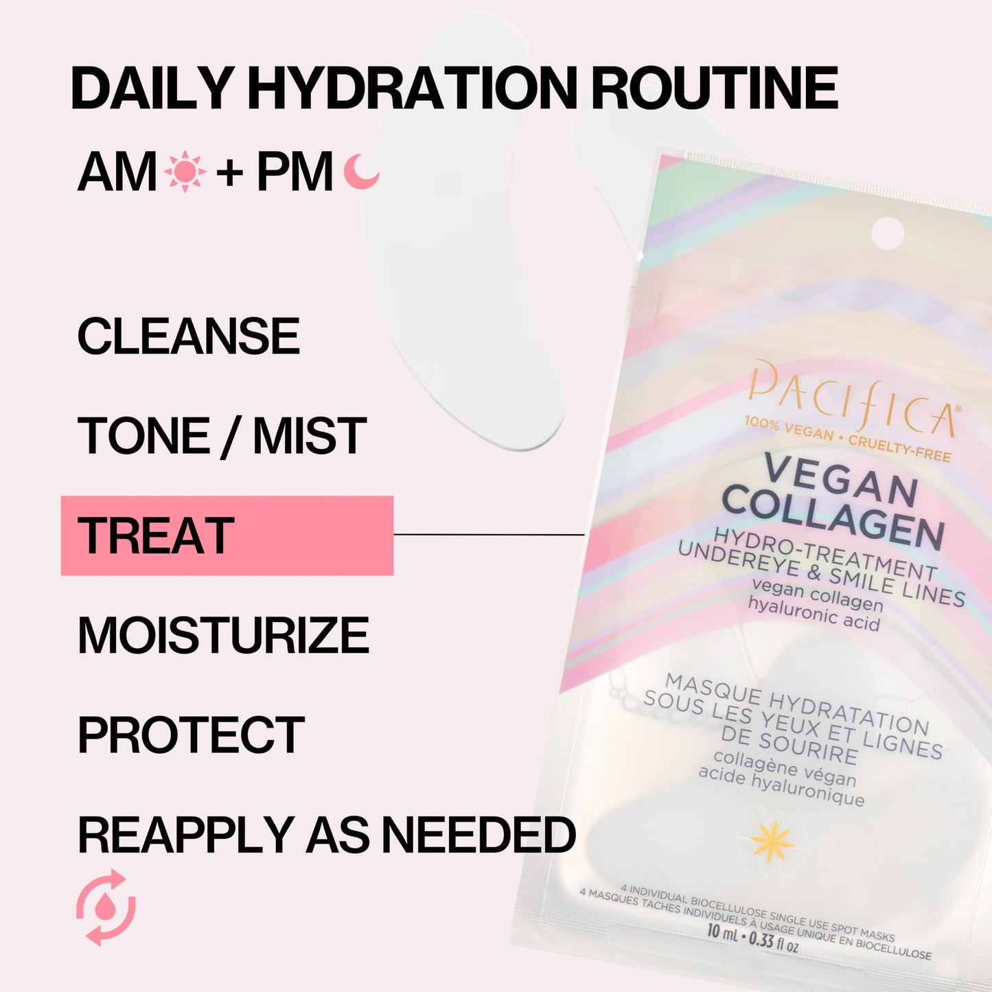 Pacifica Undereye & Smile Mask Set – Vegan Collagen Hydro Treatment with Hyaluronic Acid, Hydrating for Dark Circles, Dry & Combination Skin, Vegan & Cruelty-Free, 4 Pieces