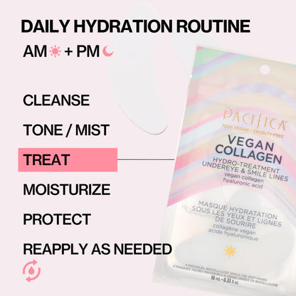 Pacifica Undereye & Smile Mask Set – Vegan Collagen Hydro Treatment with Hyaluronic Acid, Hydrating for Dark Circles, Dry & Combination Skin, Vegan & Cruelty-Free, 4 Pieces