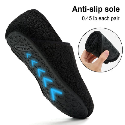ANLUKE Slipper for Women Men Slipper Socks Fuzzy House Shoes Rubber Sole Slip On Soft-Lightweight Non Slip Indoor/Outdoor Black