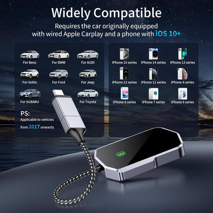Wireless Carplay Adapter, Converts Wired to Wireless carplay Adapter for iPhone, Wireless Control Plug & Play Carplay for Cars from 2017 & for Apple iPhone iOS 10+