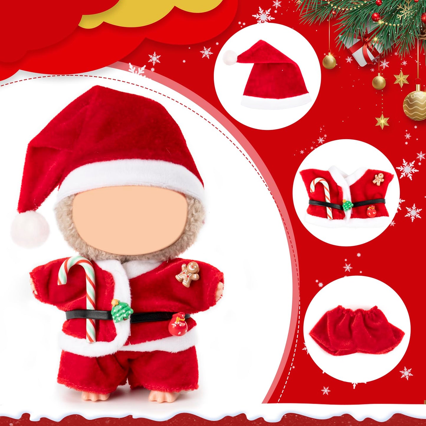 Clothes for Labubu(NO Doll) - Hat & Overalls Set for Labubu for LABUBU 17CM Dolls, Handcrafted Crochet Clothes Set, Premium Fashion Cute Outfit for Christmas Dress Up, Play & Collector Display