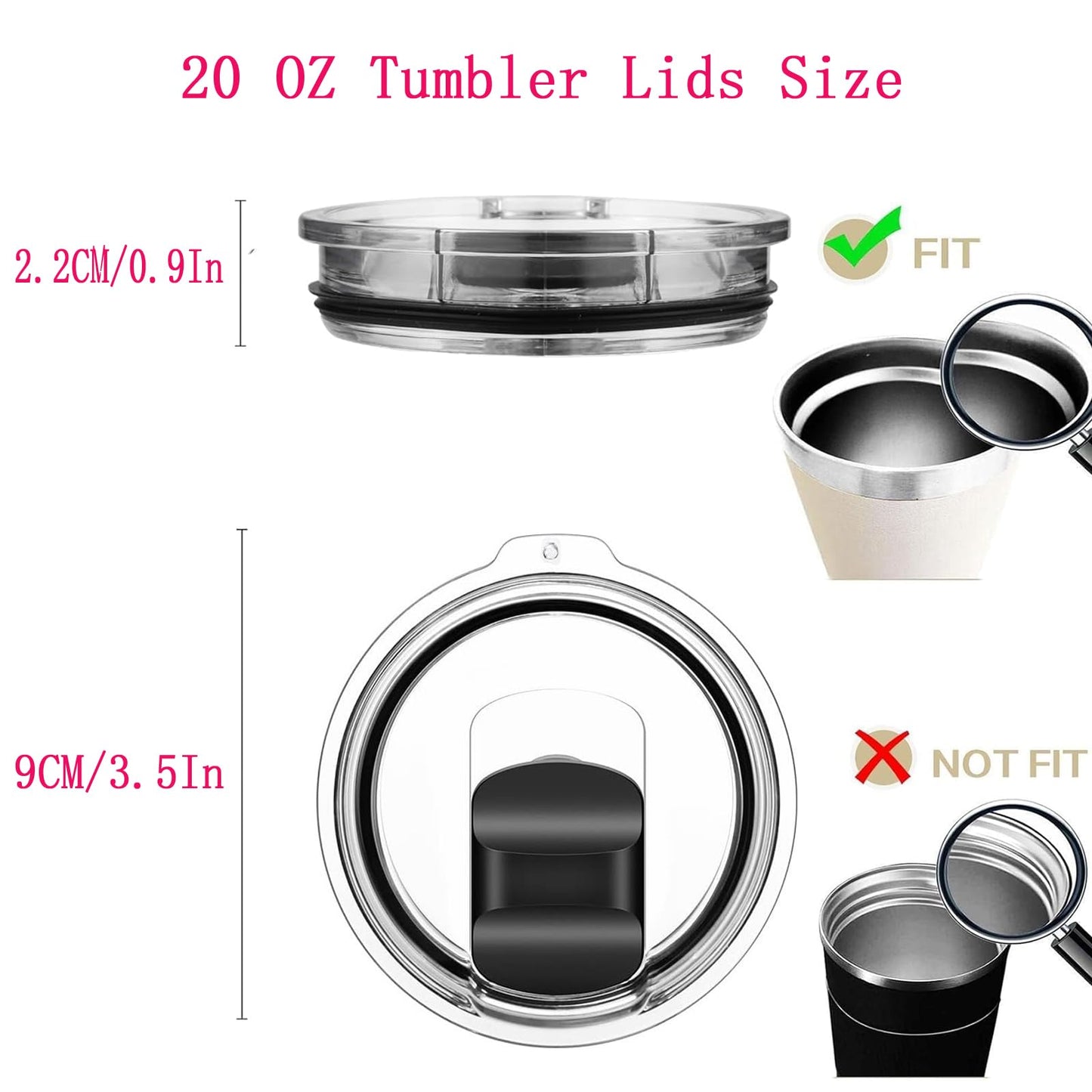 20 oz Tumbler Lids for Yeti, 2 Pcs Replacement Magnetic Spill-Resistant Lids for Yeti 20 oz Tumbler, 10 oz Mug, 10 oz Lowball with Magnetic Slider Switch, BPA Free