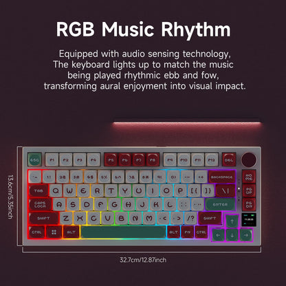 AJAZZ AK820PRO 75% Hot Swap Gasket Mount Mechanical Keyboard with TFT Display Screen, 4000mAh BT/2.4G/Wired RGB South Facing LED, MOA Profile Keycaps & Knob Control Flying Fish Switch