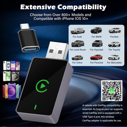 Wireless CarPlay Adapter for iPhone – Upgraded Version, Converts Wired CarPlay to Wireless, USB-C Port, Works with iOS 10+