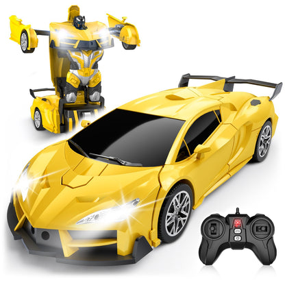 Qumcou Transform Remote Control Car, RC Cars for Boys Age 3-5 6-8, One-Button Transform Toy Cars, 2.4GHz, 360° Spin, 1:16 Scale, Flashing Headlight,3-8 Year Old Grandkids Christmas Birthday Gifts