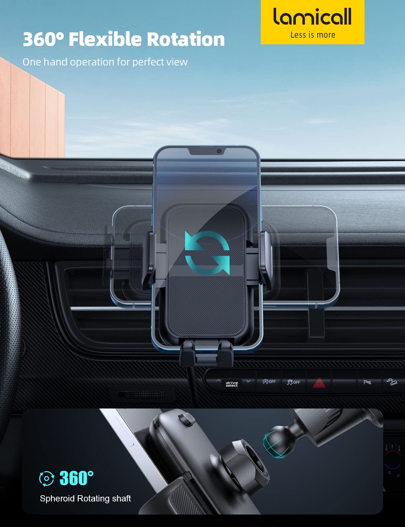 Lamicall 2025 Wider Clamp & Metal Hook Car Phone Holder Vent [Thick Cases Friendly] Phone Holders for Your Car Mount Automobile Hands Free Cradle Air Vent for iPhone 17 16 15 14 13 Pro Max Smartphone