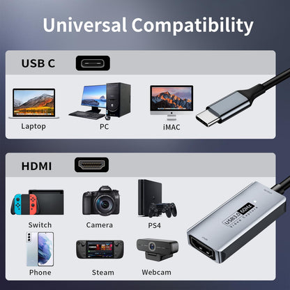 Newhope Video Capture Card, 4K HDMI to USB C 3.0 Capture Card, 1080P HD 60fps Live and Record Video Audio Grabber for Gaming, Streaming, Teaching, Video Conference