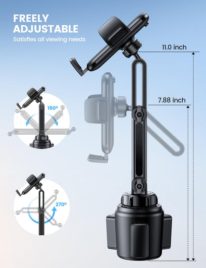 Lamicall Cup Phone Holders for Your Car - [Thick Cases Friendly] Universal Adjustable Cell Phone Car Mount for Truck Golf Cart iPhone 17 16 Galaxy S25 Ultra and All 4"-7" Smartphones