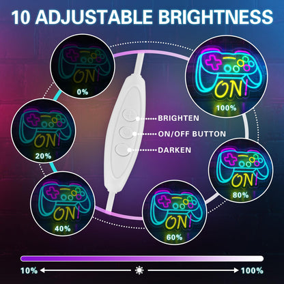 Gamer Neon Sign for Boys Gaming Room Bedroom Wall Decor, Gifts for Teen Kids, Video Game LED Light for Men, Gamepad Shaped Dimmable USB Powered Neon Lamp Game Room Accessories (16 X 12.5 inches)