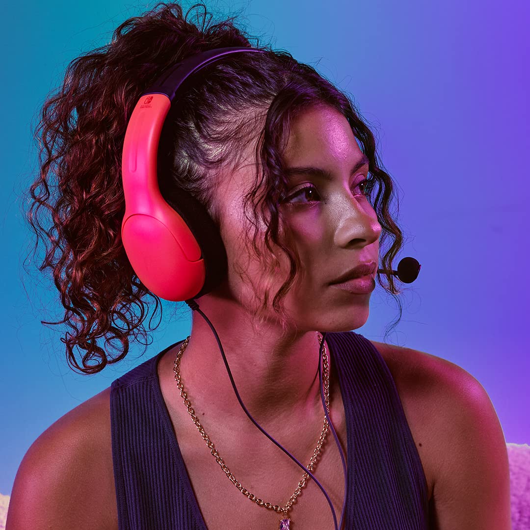 PDP Gaming LVL40 Airlite Stereo Headset for Nintendo Switch/Lite/OLED - Wired Power Noise Cancelling Microphone, Lightweight Soft Comfort On Ear Headphones (Mario Neon - Red & Blue)