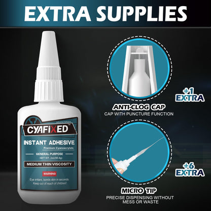 Medium-Thin Super Glue, 56.8 Gram (2 oz) Fast CA Glue with Anti-Clog Cap & Microtips, Instant Clear Cyanoacrylate Adhesive for Woodworking Woodturning 3D Printing PLA Plastic Ceramic Shoe Model