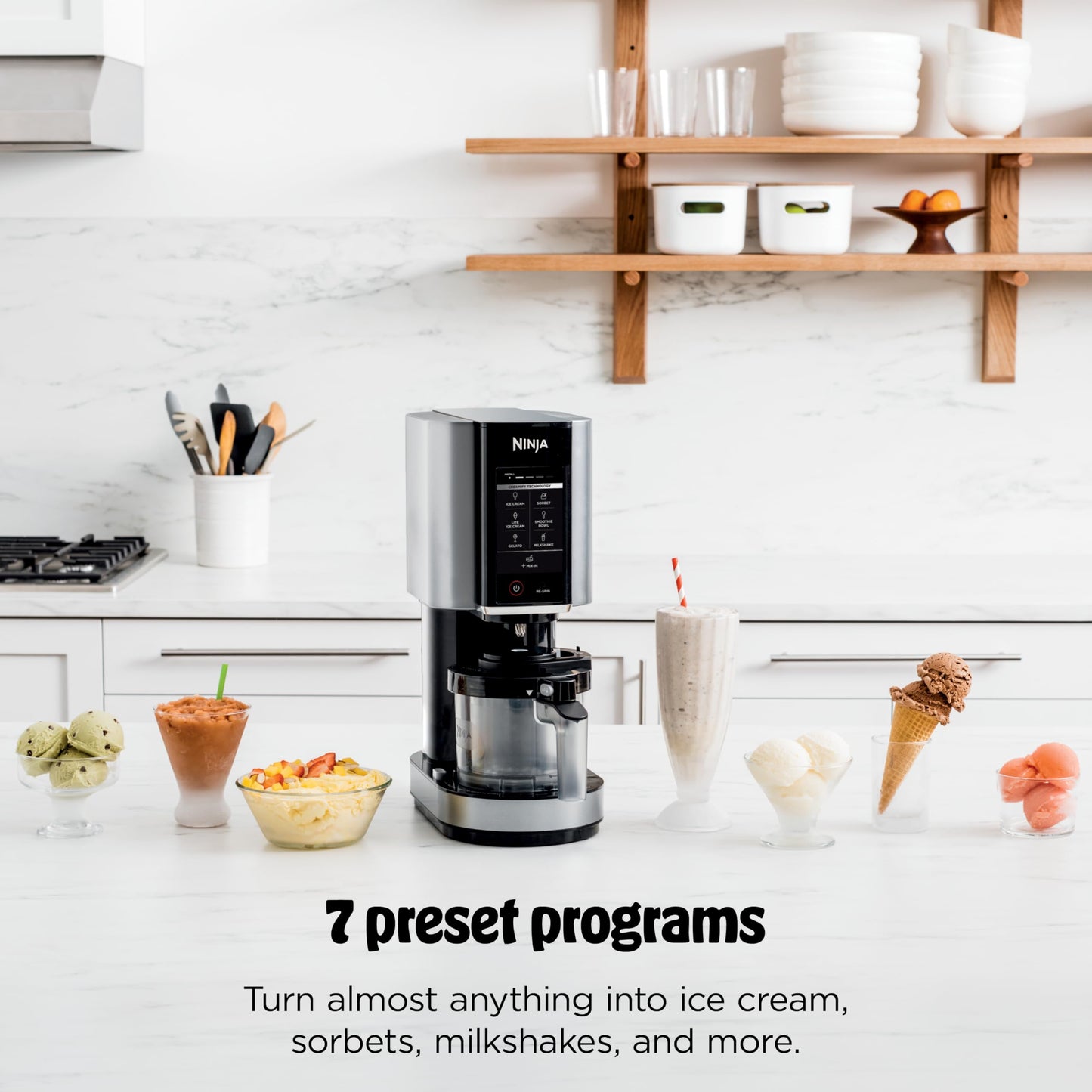 Ninja NC301 CREAMi Ice Cream Maker, for Gelato, Mix-ins, Milkshakes, Sorbet, Smoothie Bowls & More, 7 One-Touch Programs, with (2) Pint Containers & Lids, Compact Size, Perfect for Kids, Silver