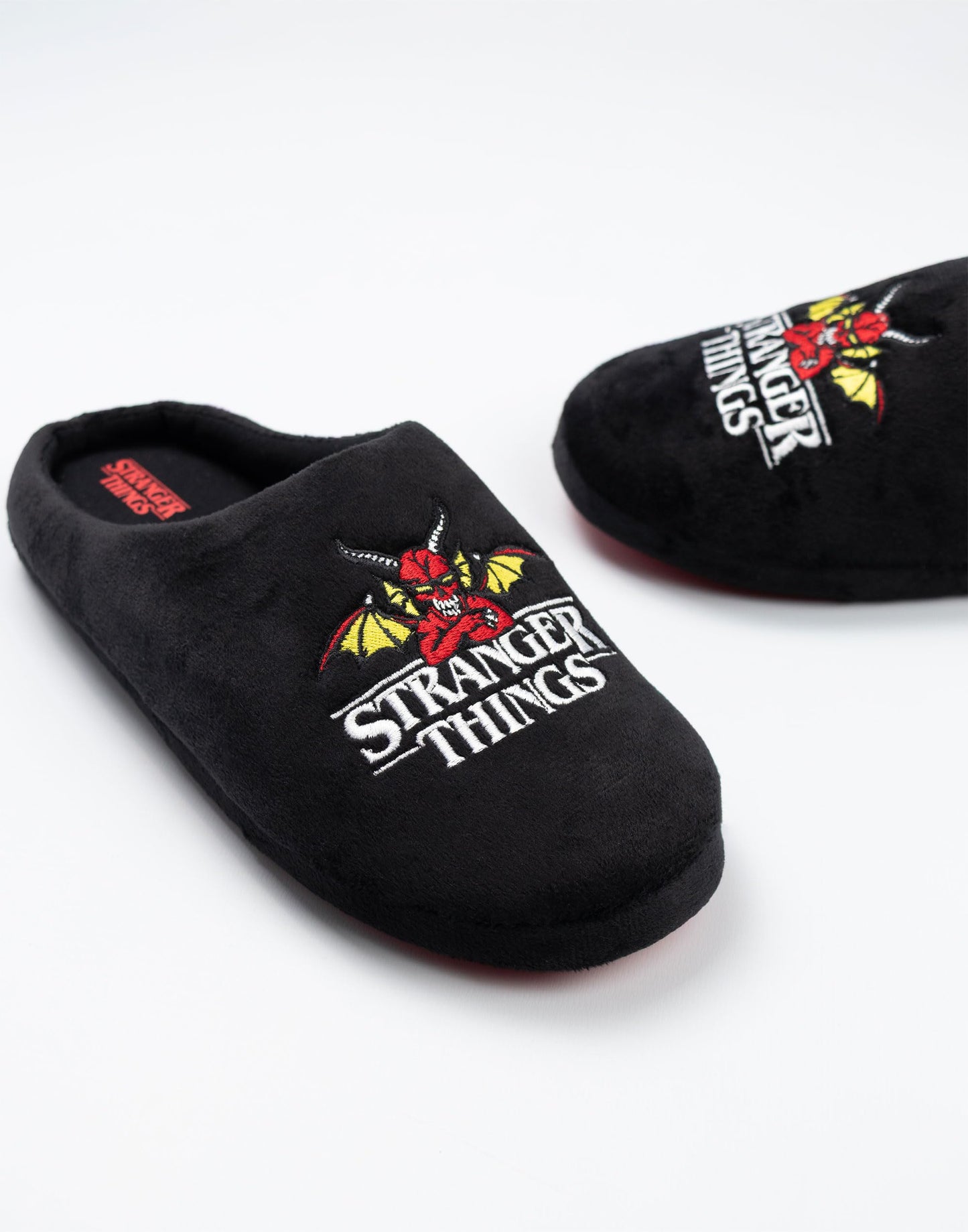 Stranger Things Unisex Black Logo Mule Slippers | Indoor Lounging Footwear with TV Show Design