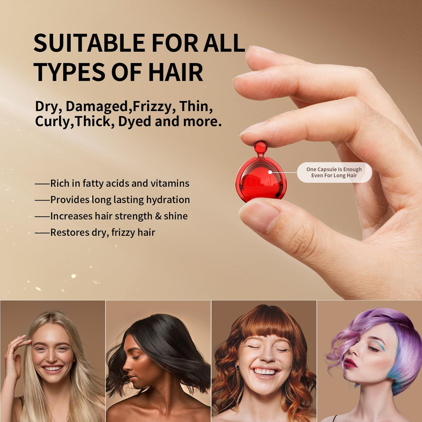 POEROES Hair Oil 50 Capsules - Hair Vitamins A C E Pro B5 - Hair Treatment Serum - Hair Serum for Frizzy and Damaged Hair - Argan & Avocado Oil - Leave in Conditioner for Women & Men