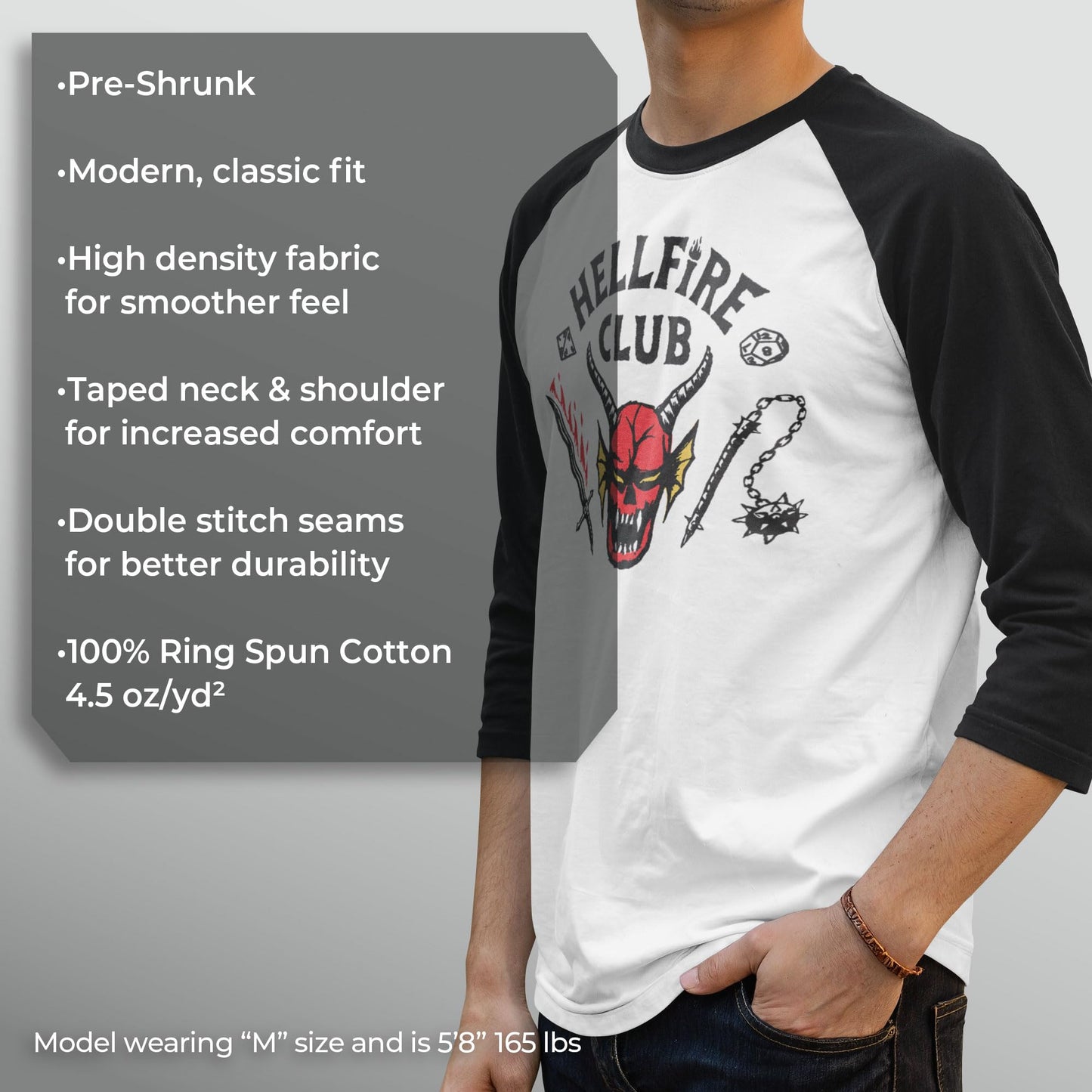 Men's Stranger Things Hellfire Club Costume Baseball Tee - White/Black - Medium