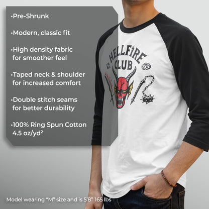 Men's Stranger Things Hellfire Club Costume Baseball Tee - White/Black - Medium