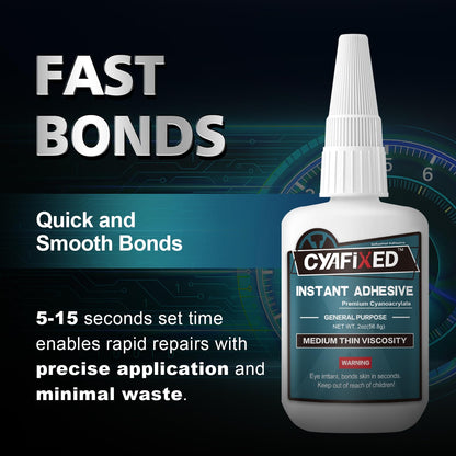 Medium-Thin Super Glue, 56.8 Gram (2 oz) Fast CA Glue with Anti-Clog Cap & Microtips, Instant Clear Cyanoacrylate Adhesive for Woodworking Woodturning 3D Printing PLA Plastic Ceramic Shoe Model