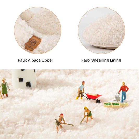 EverFoams Women's Fuzzy Slip-on Slippers Warm Cozy Soft Lightweight Memory Foam Indoor House Shoes Cream White, 7-8 US