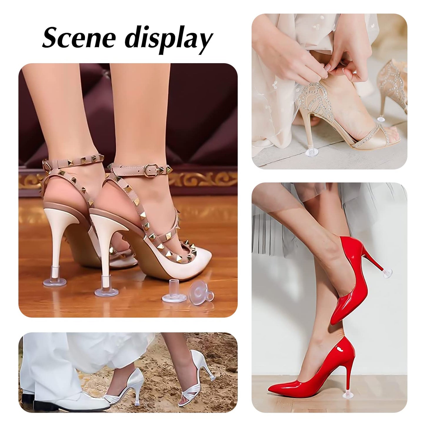 High Heel Protectors, 8 Pairs Heel Stoppers & Heel Repair Caps - 4 Sizes Shoe Heel Cover for Women Perfect for Weddings, Grass, Gravel, Wetlands(XS,S,M,L), Black, 8 Pair (Pack of 1)