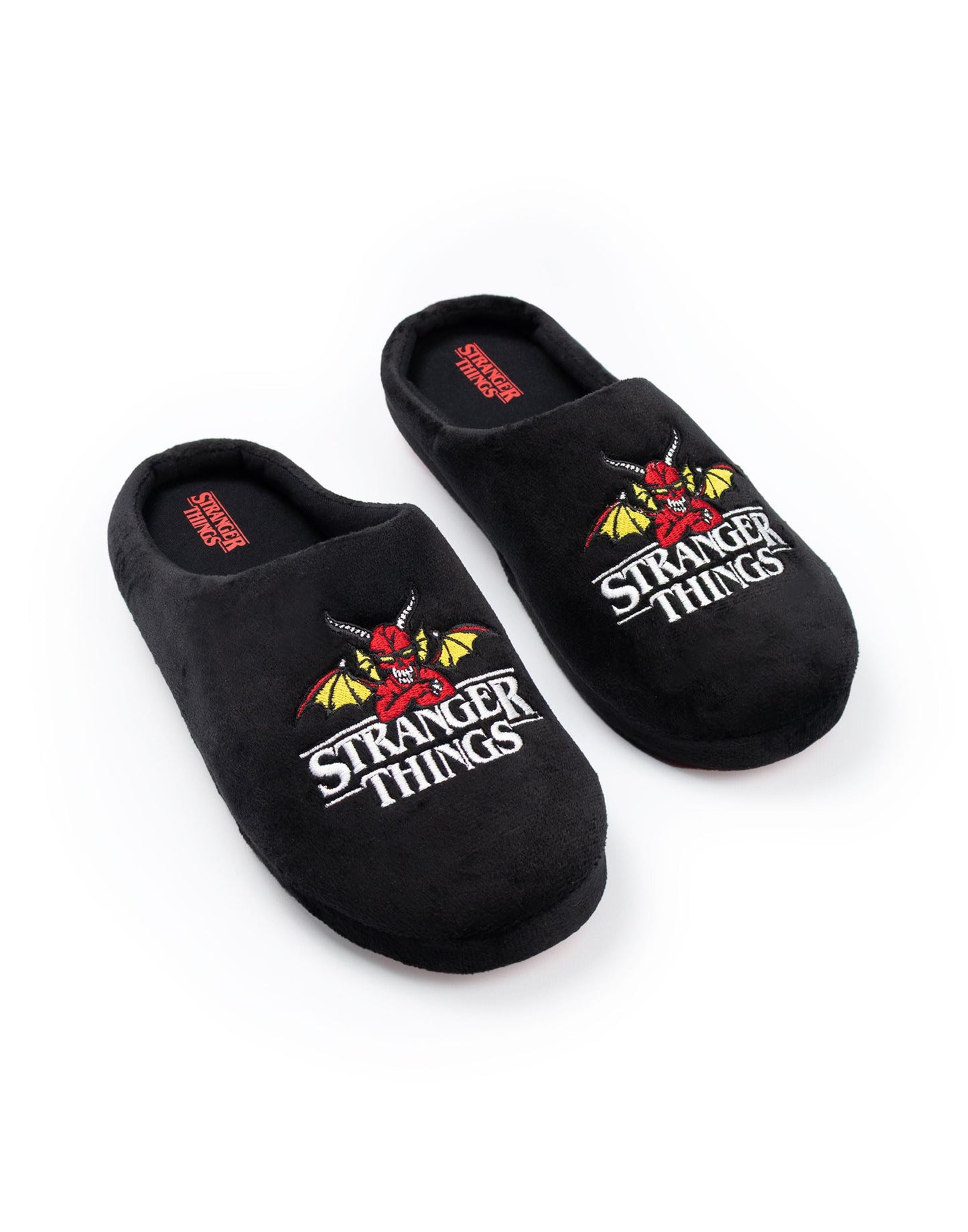 Stranger Things Unisex Black Logo Mule Slippers | Indoor Lounging Footwear with TV Show Design