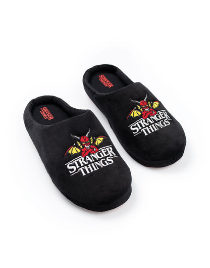 Stranger Things Unisex Black Logo Mule Slippers | Indoor Lounging Footwear with TV Show Design