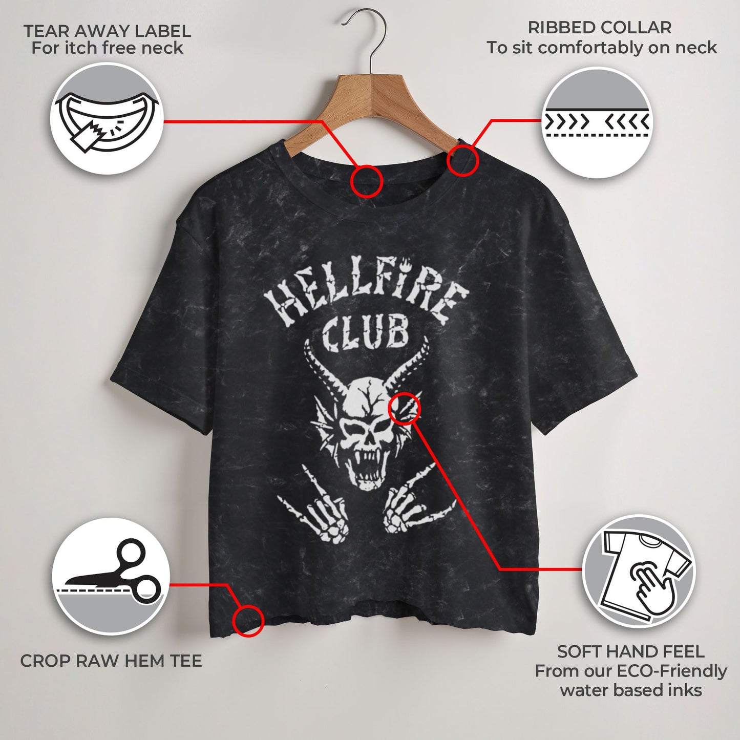 Junior's Stranger Things Skeleton Hellfire Club Demon Art T-Shirt - Black: Club Icon Logo - Large
