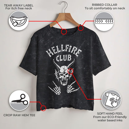 Junior's Stranger Things Skeleton Hellfire Club Demon Art T-Shirt - Black: Club Icon Logo - Large