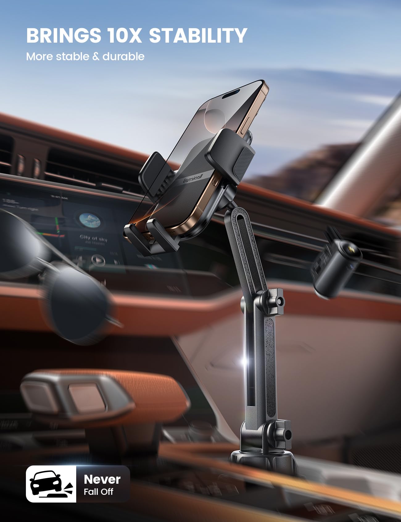 Lamicall Cup Phone Holders for Your Car - [Thick Cases Friendly] Universal Adjustable Cell Phone Car Mount for Truck Golf Cart iPhone 17 16 Galaxy S25 Ultra and All 4"-7" Smartphones