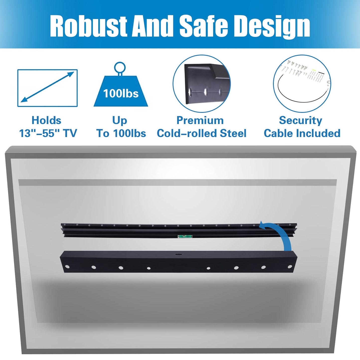 Studless Drywall TV Mount for 13-55 inch TVs, No Stud TV Wall Bracket Max VESA 400x400mm up to 100 lbs Universal Fits Most LED LCD Plasma Flat/Curved Screen TVs & Monitors-Upgraded Bubble Level