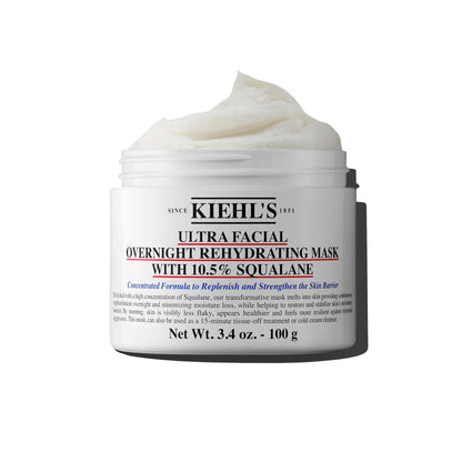 Kiehl's Ultra Facial Overnight Hydrating Face Mask with 10.5% Squalane, Deeply Hydrates Skin & Strengthens Moisture Barrier, Treats Dryness & Flaky Skin, Paraben-free, Fragrance-free - 3.4 fl oz