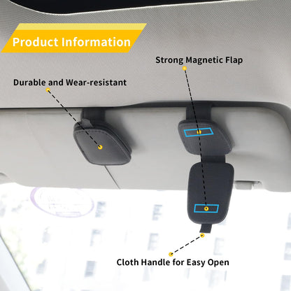 Yuoyar Sunglass Holder for Car, Magnetic Leather Sunglasses Holder and Ticket Card Clip, Car Visor Accessories, 2 Packs (Black)