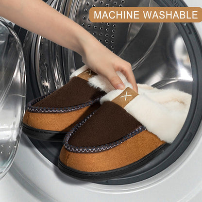 Homitem Mens Slippers Memory Foam Fuzzy Slippers for Men Wool-Like Plush Fleece Lined House Shoes Indoor Outdoor Anti-Skid Rubber Sole Home Bedroom(Size 11-12,Coffee)