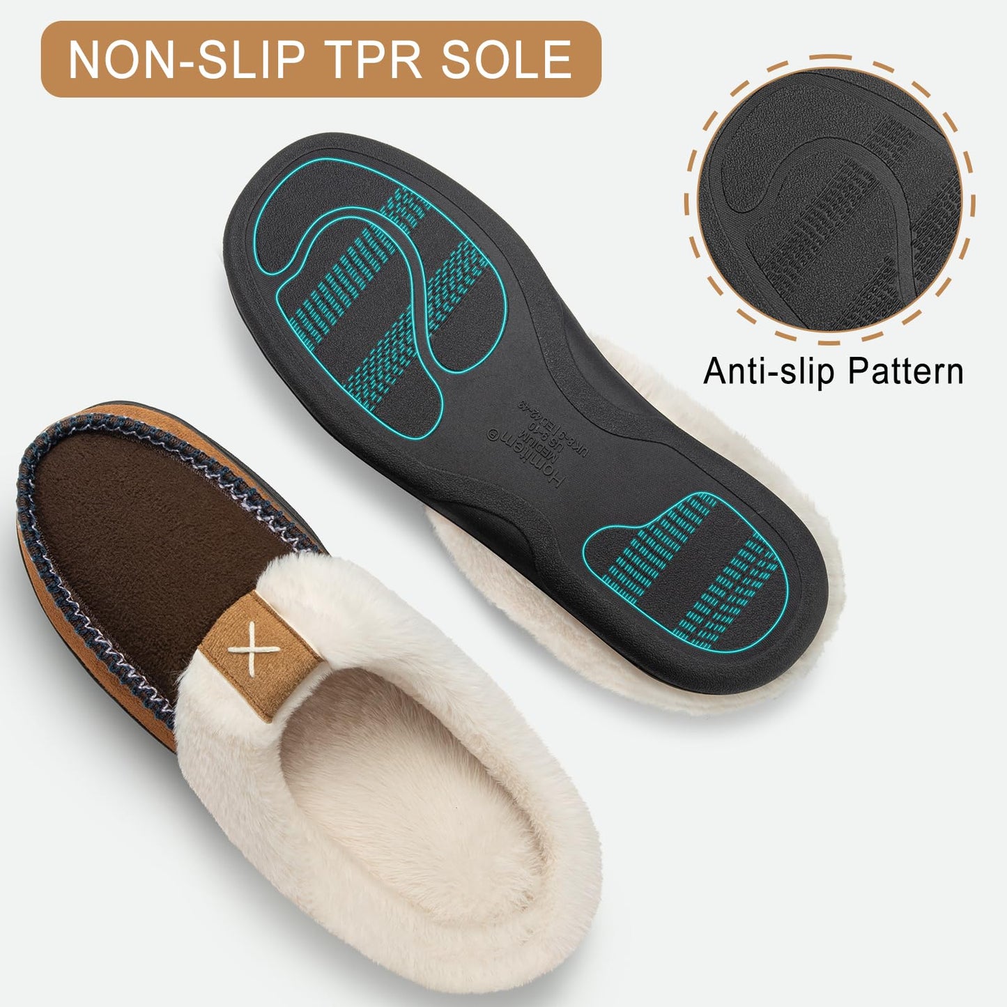 Homitem Mens Slippers Memory Foam Fuzzy Slippers for Men Wool-Like Plush Fleece Lined House Shoes Indoor Outdoor Anti-Skid Rubber Sole Home Bedroom(Size 11-12,Coffee)