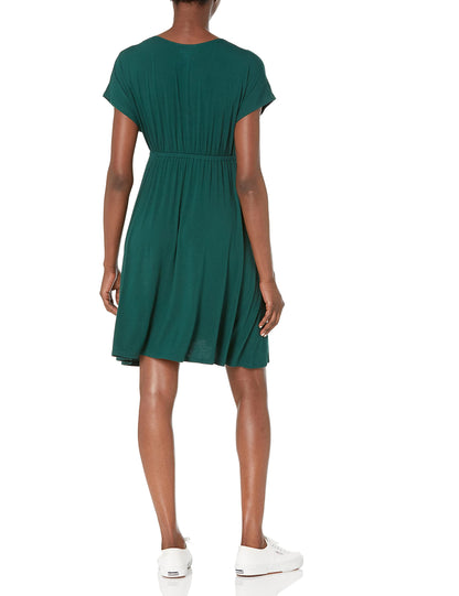 Amazon Essentials Women's Surplice Dress (Available in Plus Size), Jade Green, Large