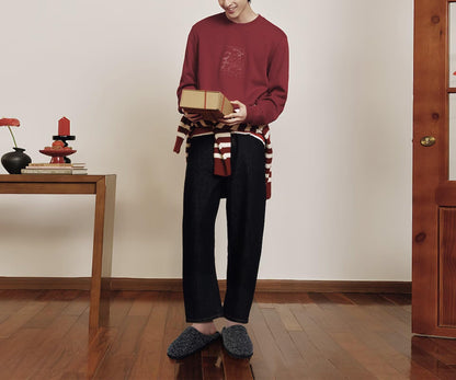 ONCAI Mens Black Knit Stripes Cozy Memory Foam scuff Slippers Slip On Warm House Shoes Indoor/Outdoor With Best Arch Surpport Size 10