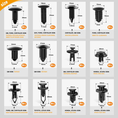 GOOACC - GRC-33 240PCS Bumper Retainer Clips Car Plastic Rivets Fasteners Push Retainer Kit Most Popular Sizes Auto Push Pin Rivets Set -Door Trim Panel Fender Clips for GM Ford Toyota Honda Chrysler