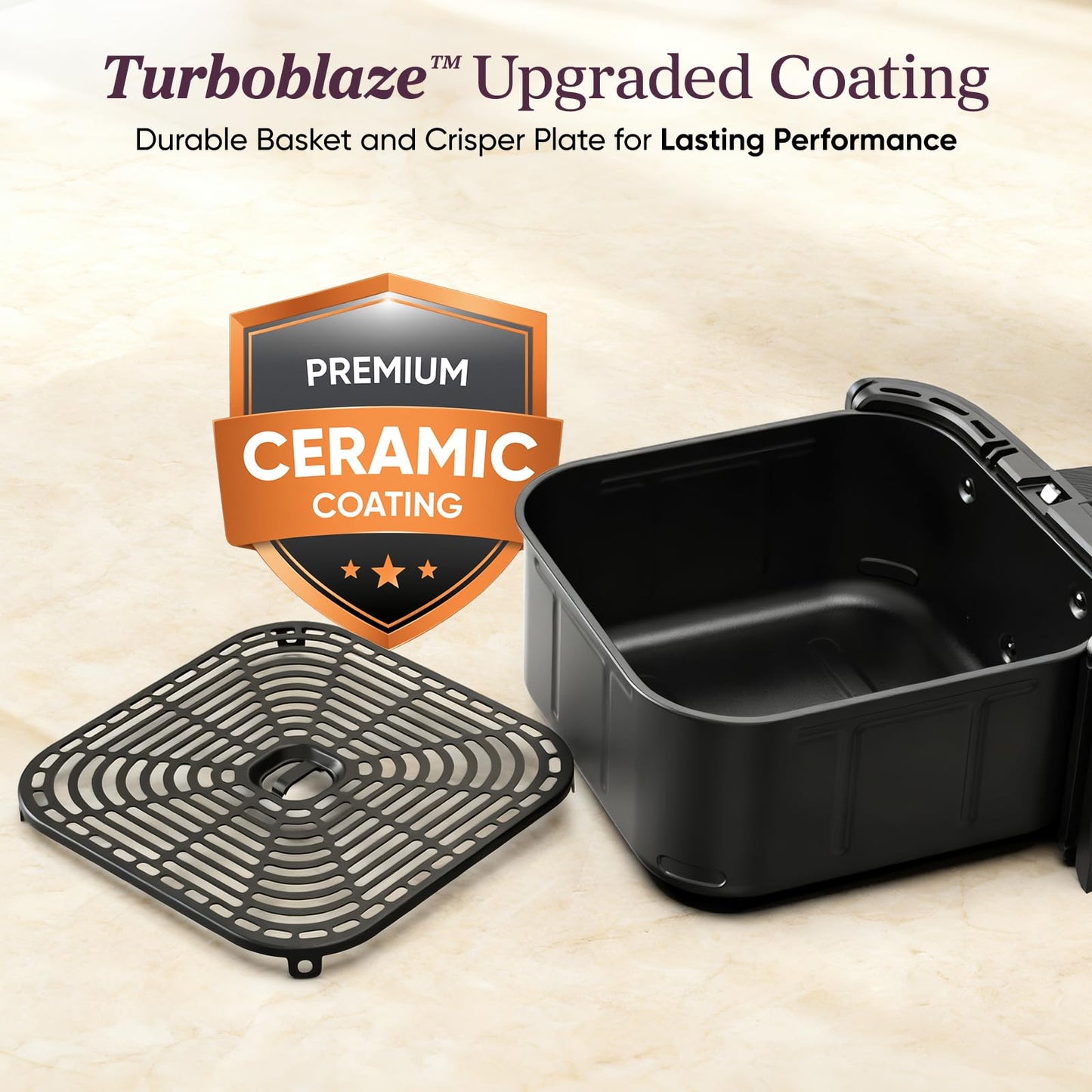 Cosori 9-in-1 TurboBlaze Air Fryer 6 Qt, Premium Ceramic Coating, 90°–450°F, Precise Heating for Even Results, Air Fry, Roast, Bake, Broil, Dry, Frozen, Proof, Reheat, Keep Warm, 120V, Dark Gray