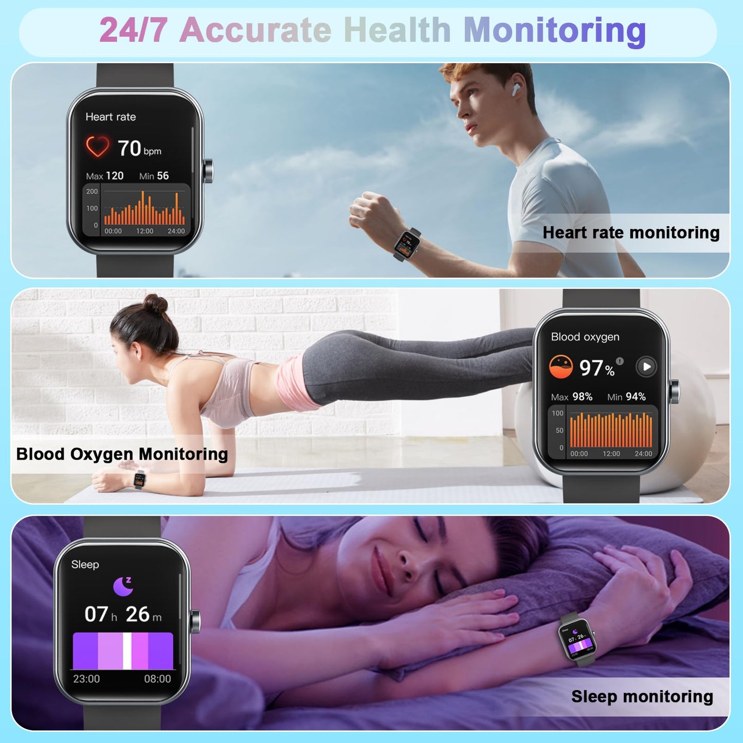 Smart Watch(Answer/Make Call), 1.96" Smartwatch for Men Women, 2025 New Fitness Watch with 110+ Sport Modes, Pedometer, Heart Rate/Sleep Monitor, IP68 Waterproof Activity Tracker for Android iOS