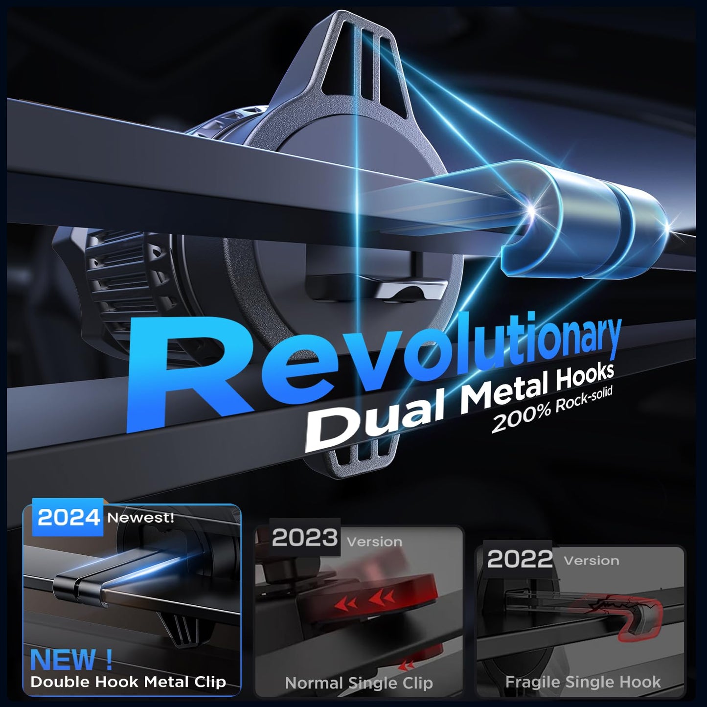 ACMEZING 3-in-1 Car Phone Holder [122+LBS Strongest Suction & Stable Clamp Arm] 360° Adjustable Mount, Cell Phone Holders for Your All Car Models for Dashboard Vent, All Smartphones, Black