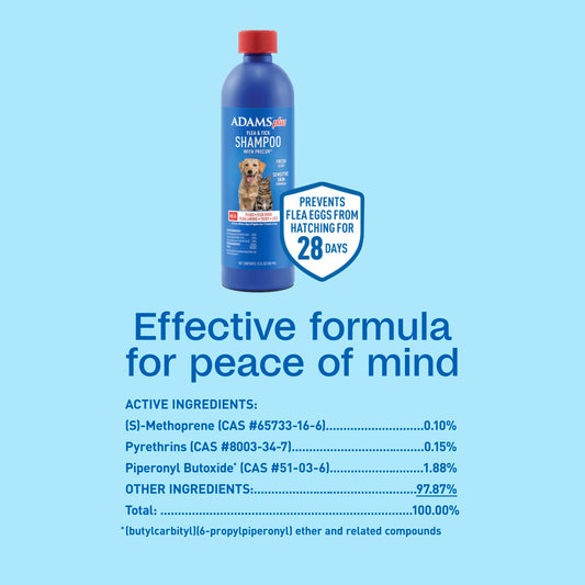 Adams Plus Flea & Tick Shampoo with Precor for Cats, Kittens, Dogs & Puppies Over 12 Weeks Of Age Sensitive Skin Flea Treatment | Kills Adult Fleas, Flea Eggs, Ticks, and Lice| 12 Ounces