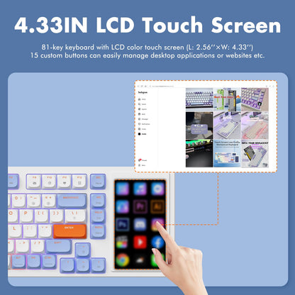 AJAZZ AKP815 75% Low Profile Mechanical Keyboard with 4.33'' LED Touch Screen, Programmable RGB Gasket Wired Keyboard, 16 Keys Custom Desk Controller for Win/Mac
